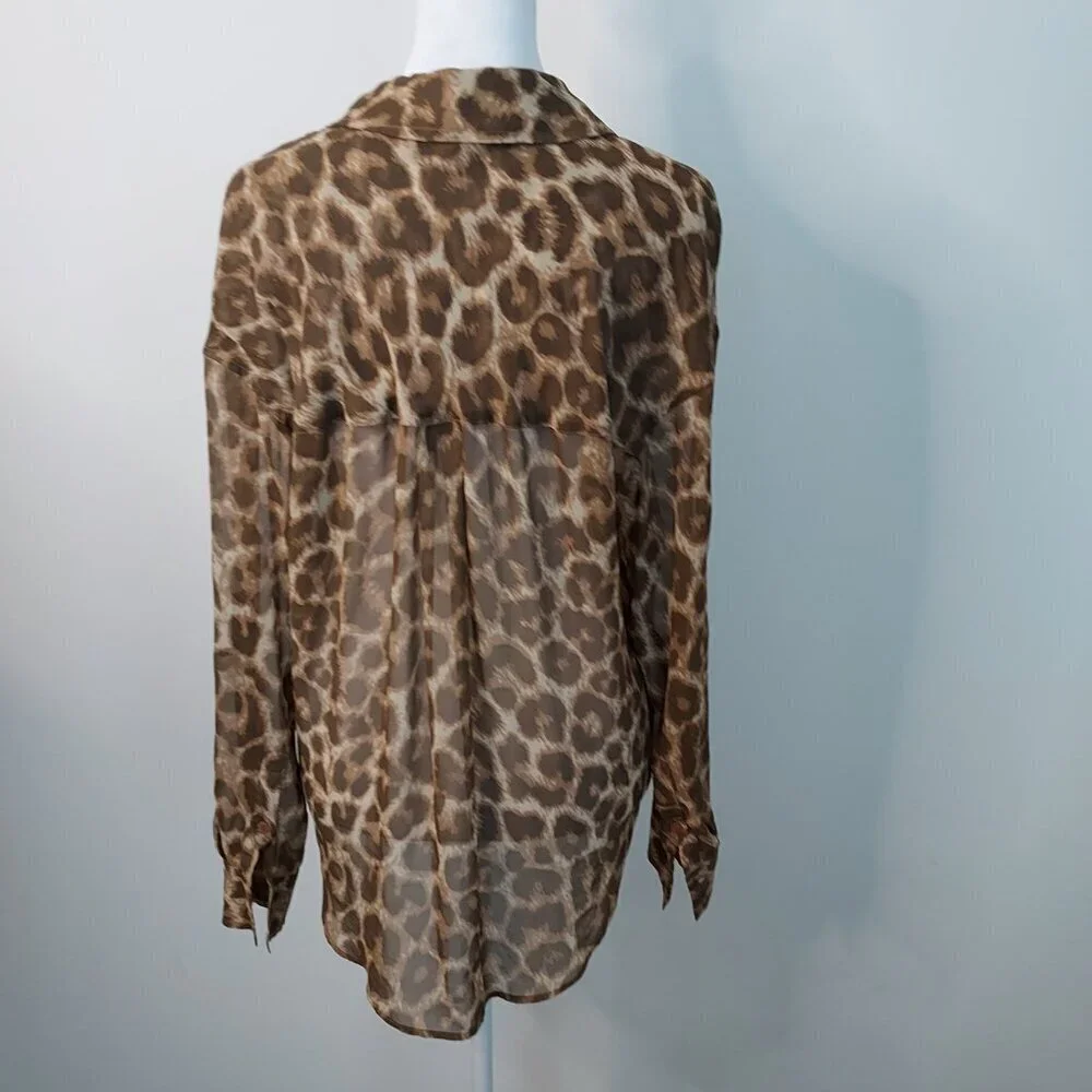 Free People Easy Rider Animal Print Sheer Top Size XS